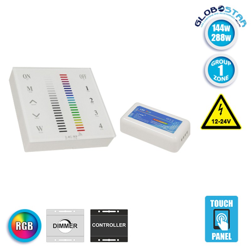 Ασύρματος LED RGB Controller με Χειριστήριο Τοίχου Αφής 2.4G RF 12v (144w) - 24v (288w) DC για Ένα Group GloboStar 04051