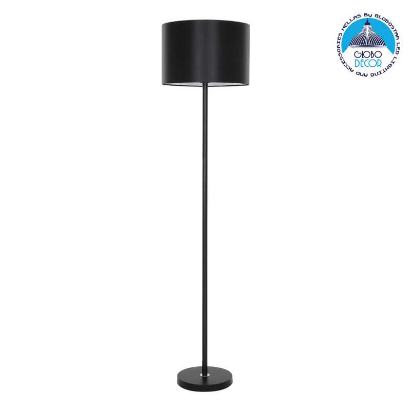 GloboStar® ASHLEY 00822 Μοντέρνο Επιδαπέδιο Φωτιστικό Μονόφωτο 1 x E27 IP20 Μαύρο Μέταλλο με Μαύρο Ύφασμα - Μ35 x Π35 x Υ145cm
