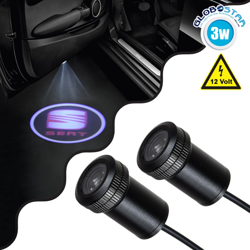 GloboStar® 81621 SEAT Ghost Car Brand Logo Projector - Προτζέκτορας Προβολής Μάρκας Αυτοκινήτου LED CREE XHP35 3W 240lm 120° DC 12V IP20 Ψυχρό Λευκό 6000K