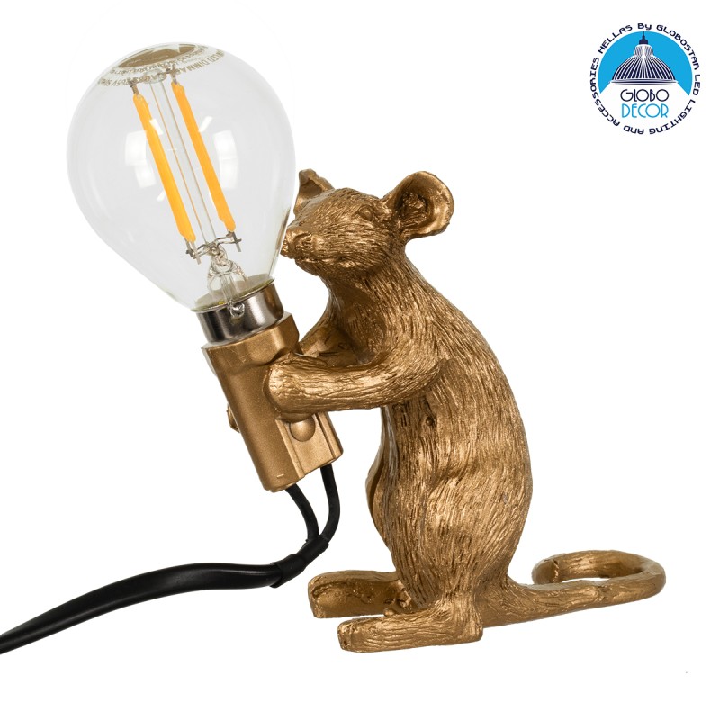 GloboStar® MOUSE 00680 Vintage Επιτραπέζιο Φωτιστικό Πορτατίφ Μονόφωτο 1 x E12 IP20 Χρυσό Πλαστικό - Μ12 x Π4 x Υ10cm