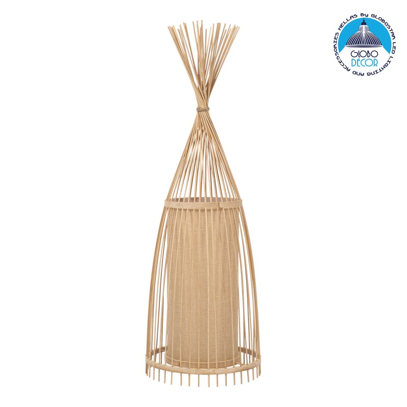 GloboStar® AZORES 01753 Boho Επιδαπέδιο Φωτιστικό Μονόφωτο 1 x E27 IP20 Μπεζ Ξύλο - Μ30 x Π30 x Υ90cm