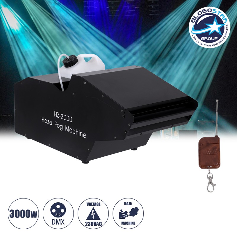 GloboStar® 51173 GRIFFIN Επαγγελματική Επιδαπέδια Μηχανή Haze Machine - Εφέ Ομίχλης-Νέφωσης 3000W AC 220V-240V DMX512 Display on Body & Ασύρματο Χειριστήριο - Μαύρο - L66 x W28.5 x H36cm