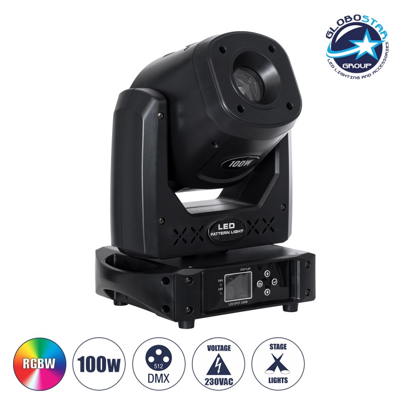 GloboStar® HERACLES 51156 Επαγγελματική Κινούμενη Ρομποτική Κεφαλή PATTERN Light CREE LED 100W AC 220V-240V IP20 RGBW DMX512 - Μ25.5 x Π20 x Υ35cm - 2 Χρόνια Εγγύηση