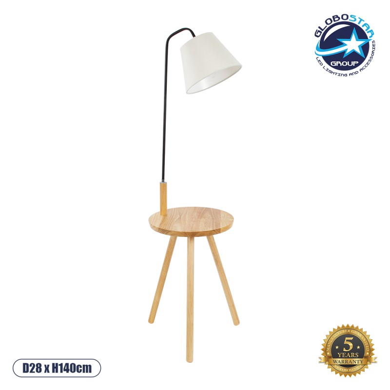 GloboStar® TIFFANY 01206 Μοντέρνο Φωτιστικό Δαπέδου Μονόφωτο 1 x E27 Μαύρο Μεταλλικό με Μπεζ Ξύλινη Επιφάνεια Καμπάνα D28 x H140cm
