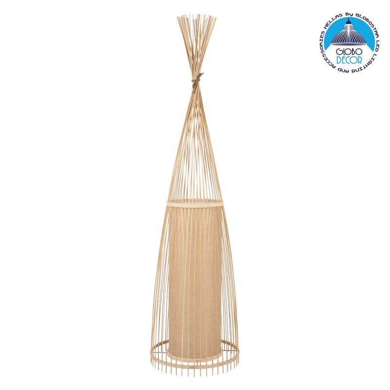 GloboStar® AZORES 01755 Boho Επιδαπέδιο Φωτιστικό Μονόφωτο 1 x E27 IP20 Μπεζ Ξύλο - Μ40 x Π40 x Υ150cm