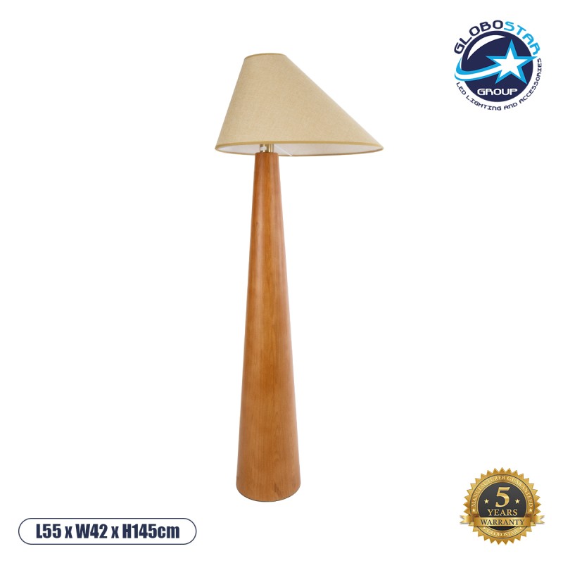 GloboStar® KAUAI 02230 Boho Επιδαπέδιο Φωτιστικό Μονόφωτο 1 x E27 IP20 Καφέ Ξύλο με Μπεζ Ύφασμα - Μ55 x Π42 x Υ145cm