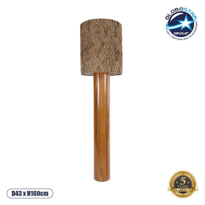 GloboStar® NIIHAU 02237 Μοντέρνο Επιδαπέδιο Φωτιστικό Μονόφωτο 1 x E27 AC220-240V IP20 - Φ43 x Υ160cm - Καφέ Ξύλινο Καμπάνα