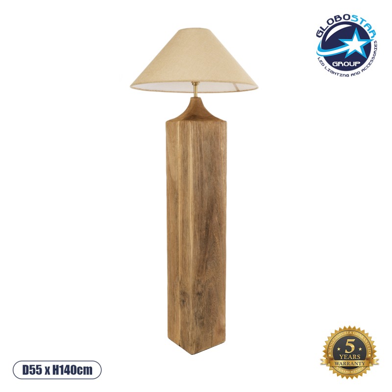 GloboStar® LAFRONTERA 02314 Μοντέρνο Επιδαπέδιο Φωτιστικό Μονόφωτο 1 x E27 AC220-240V IP20 - Φ55 x Υ140cm - Μπεζ Ξύλινο Καμπάνα