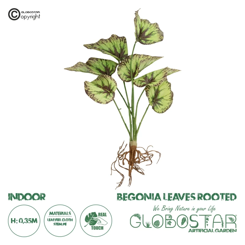 GloboStar® Artificial Garden BEGONIA LEAVES ROOTED 21491 Τεχνητό Διακοσμητικό Φυτό Πολύχρωμη Βιγόνια Μ25 x Π14 x Υ35cm