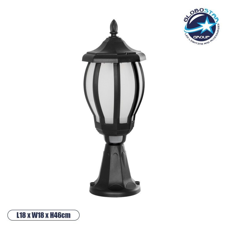 GloboStar® VERDI 203-0231 Vintage Επιδαπέδιο Φωτιστικό Φαναράκι Μονόφωτο 1 x E27 IP44 Μαύρο & Διάφανο Πλαστικό - Μ17 x Π17 x Υ47cm