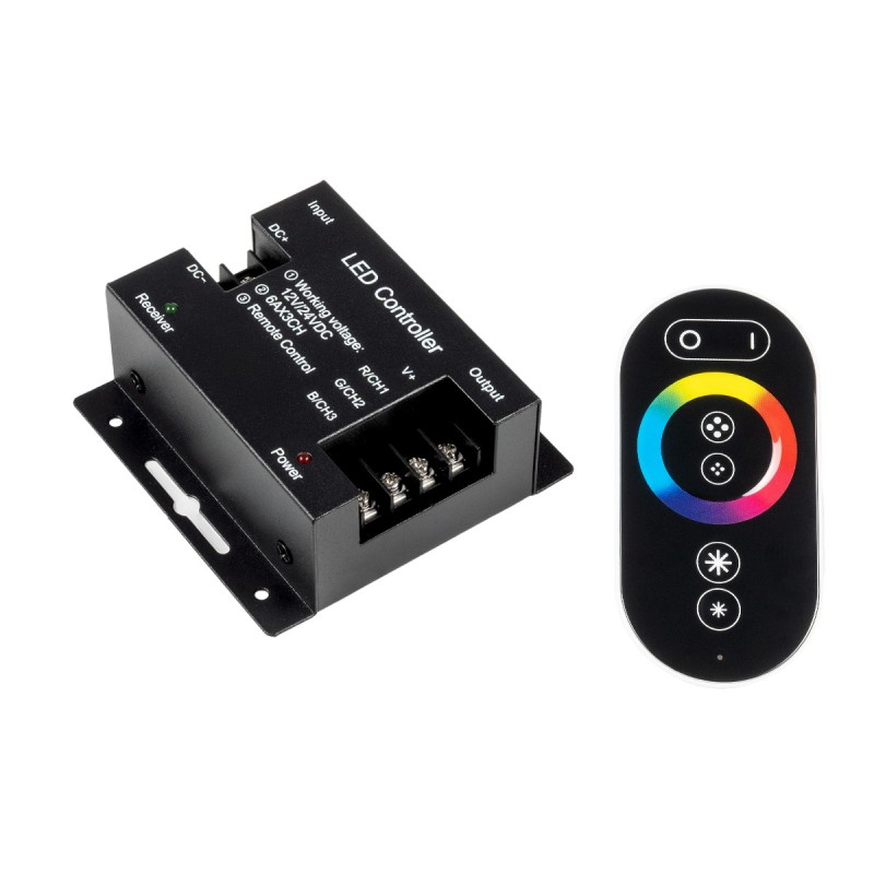 GLOBOSTAR® RGBCONTROLLER 73406 Dimmer / Controller με RF Ασύρματο Χειριστήριο με 3 x 6A 180W Κανάλια DC 12-24V 18A 432W Max IP20 - RF2.4Ghz - Μ8.3 x Π8.1 x Υ3.3cm - 2 Χρόνια Εγγύηση