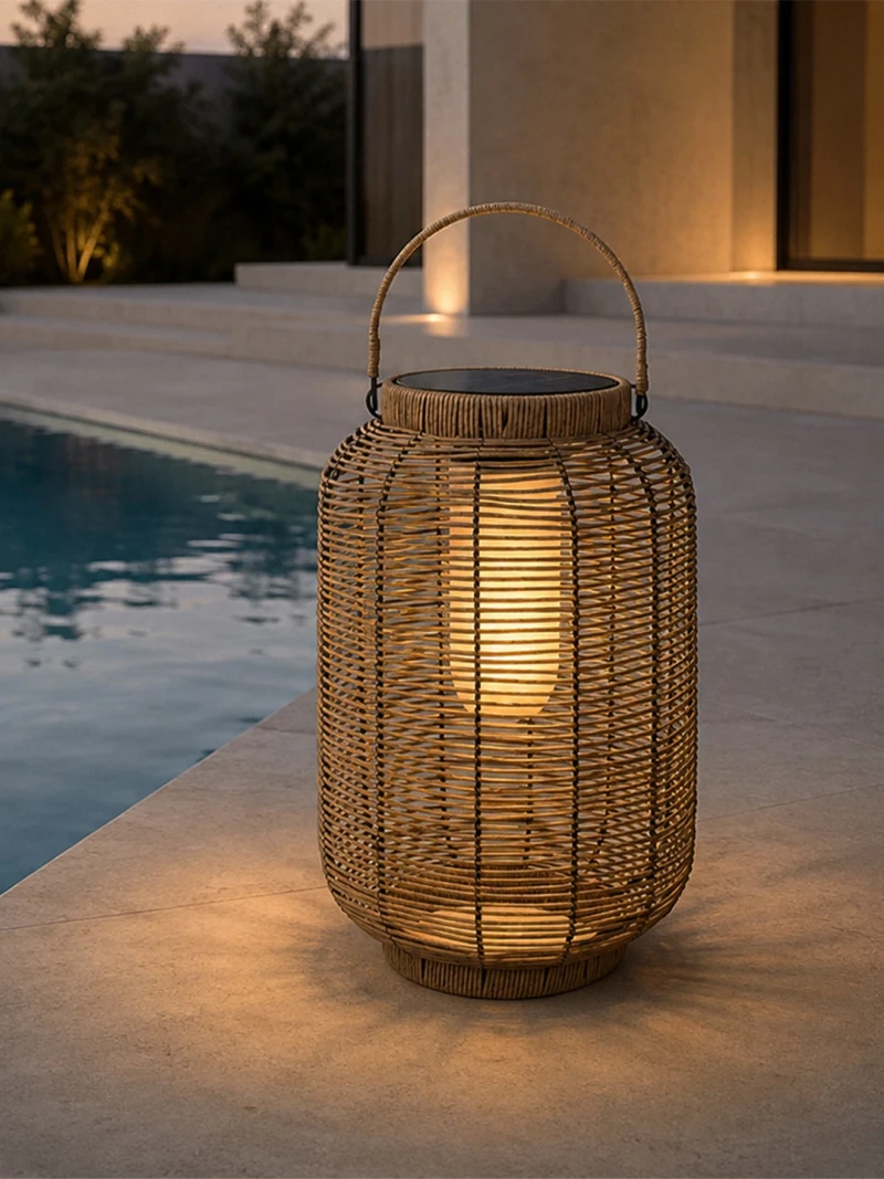 GLOBOSTAR® GRAMBIAN 02304 Boho Επιδαπέδιο Φωτιστικό με IR Ασύρματο Χειριστήριο LED 5W 200lm 180° με Ενσωματωμένο Φωτοβολταϊκό Panel 6V 1W & Επαναφορτιζόμενη Μπαταρία Li-ion 3.2V 1000mAh Αδιάβροχο IP65 Θερμό Λευκό 2700K - Sanan SMD Chip - Μπεζ - Μ30 x Π30 x Υ48cm - 2 Χρόνια Εγγύηση