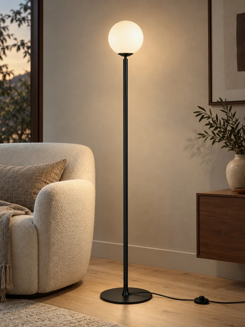 GLOBOSTAR® GLOBART 204-0198 Μοντέρνο Επιδαπέδιο Φωτιστικό με Ντουί 1 x E27 AC 220-240V IP20 -Μαύρο & Λευκό - Μ20 x Π20 x Υ145cm