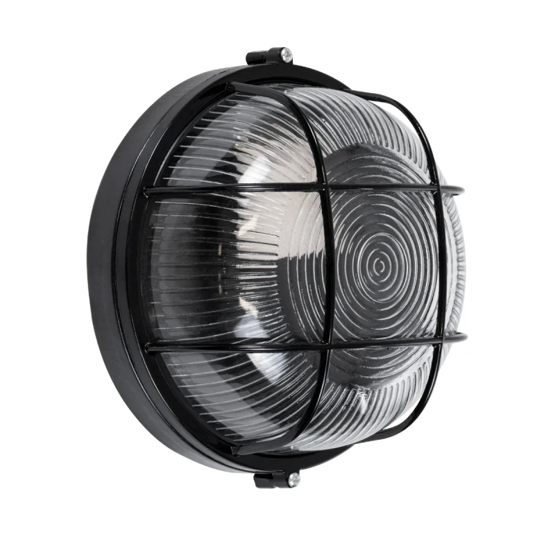 GLOBOSTAR® BOATLIGHT 61586 Vintage Φωτιστικό Καραβοχελώνα Τοίχου & Οροφής με Ντουί 1 x E27 AC 220-240V Αδιάβροχο IP65 - Μαύρο Ματ - Μ17.5 x Π17.5 x Υ9cm