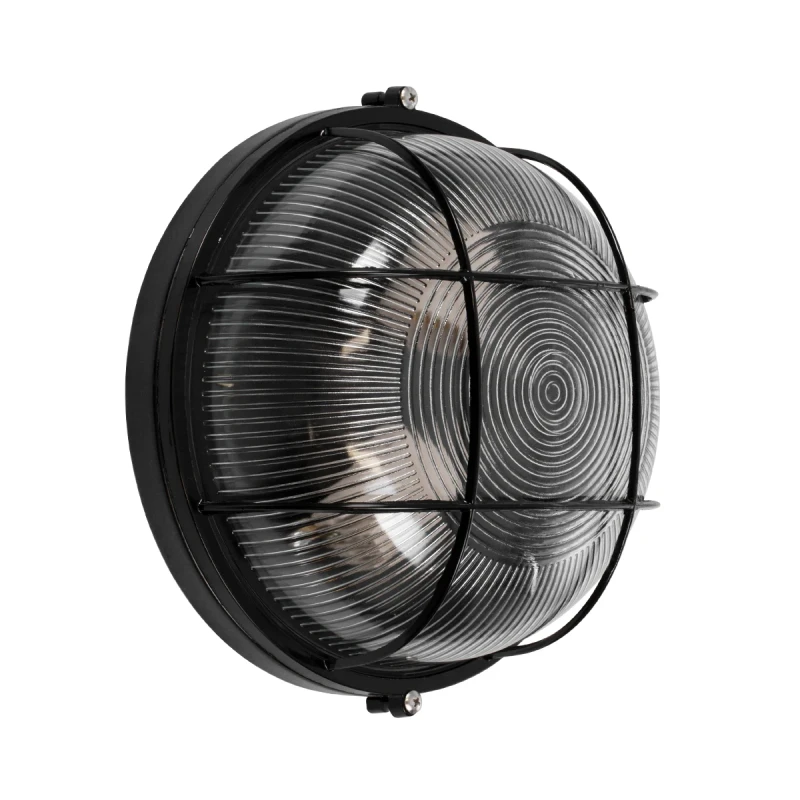 GLOBOSTAR® BOATLIGHT 61589 Vintage Φωτιστικό Καραβοχελώνα Τοίχου & Οροφής με Ντουί 2 x E27 AC 220-240V Αδιάβροχο IP65 - Μαύρο Ματ - Μ24 x Π24 x Υ11cm