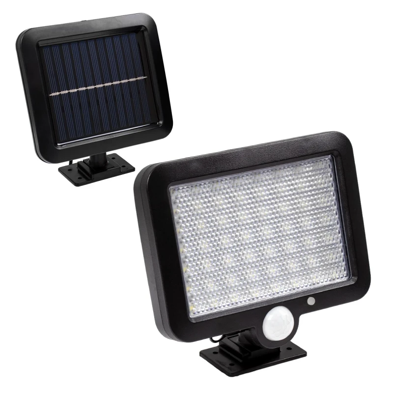 GLOBOSTAR® ZETA 71458 Προβολέας με Ανιχνευτή PIR / Αισθητήρα Κίνησης LED 10W 400lm 120° DC 5V με Φωτοβολταϊκό Panel 5V 1W & Επαναφορτιζόμενη Μπαταρία Li-ion 3.2V 2400mAh Αδιάβροχο IP65 Ψυχρό Λευκό 6000K - Sanan SMD Chip - Μαύρο - Μ15 x Π3.5 x Υ13cm - 2 Χρ