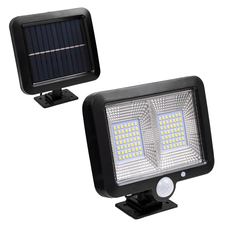 GLOBOSTAR® ZETA 71459 Προβολέας με Ανιχνευτή PIR / Αισθητήρα Κίνησης LED 20W 600lm 120° DC 5V με Φωτοβολταϊκό Panel 5V 1W & Επαναφορτιζόμενη Μπαταρία Li-ion 3.2V 2400mAh Αδιάβροχο IP65 Ψυχρό Λευκό 6000K - Sanan SMD Chip - Μαύρο - Μ15 x Π3.5 x Υ13cm - 2 Χρ