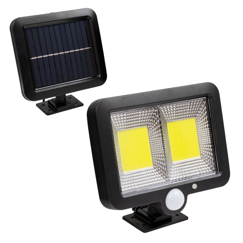 GLOBOSTAR® ZETA 71461 Προβολέας με Ανιχνευτή PIR / Αισθητήρα Κίνησης LED 20W 600lm 120° DC 5V με Φωτοβολταϊκό Panel 5V 1W & Επαναφορτιζόμενη Μπαταρία Li-ion 3.2V 2400mAh Αδιάβροχο IP65 Ψυχρό Λευκό 6000K - Sanan COB Chip - Μαύρο - Μ15 x Π3.5 x Υ13cm - 2 Χρ