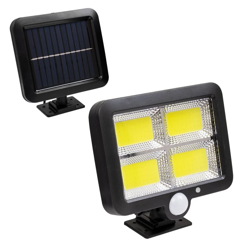 GLOBOSTAR® ZETA 71462 Προβολέας με Ανιχνευτή PIR / Αισθητήρα Κίνησης LED 20W 600lm 120° DC 5V με Φωτοβολταϊκό Panel 5V 1W & Επαναφορτιζόμενη Μπαταρία Li-ion 3.2V 2400mAh Αδιάβροχο IP65 Ψυχρό Λευκό 6000K - Sanan COB Chip - Μαύρο - Μ15 x Π3.5 x Υ13cm - 2 Χρ