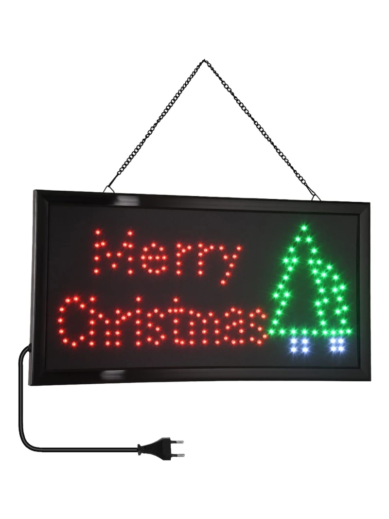 GloboStar® 75694 Φωτιστικό Ταμπέλα LED Σήμανσης MERRY CHRISTMAS WITH TREE με Πρίζα AC 230V Μ48xΠ25xΥ2cm