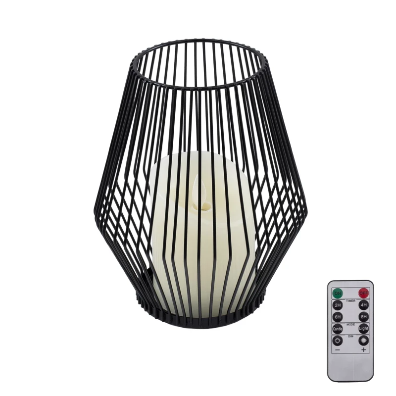 GloboStar® CANDLE 76494 Διακοσμητικό Realistic Κερί με LED Εφέ Κινούμενης Φλόγας - Μπαταρίας 2 x AA (Δεν Συμπεριλαμβάνονται) & Ασύρματο Χειριστήριο IR Θερμό Λευκό 2700K Dimmable Μαύρο Φ16 x Υ18cm