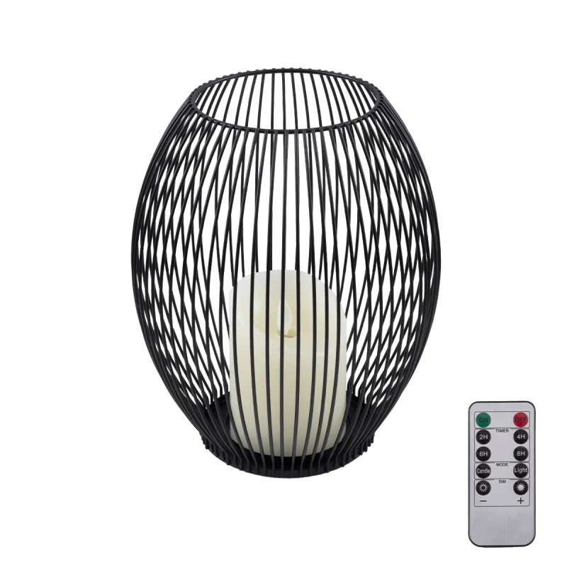 GloboStar® CANDLE 76497 Διακοσμητικό Realistic Κερί με LED Εφέ Κινούμενης Φλόγας - Μπαταρίας 2 x AA (Δεν Συμπεριλαμβάνονται) & Ασύρματο Χειριστήριο IR Θερμό Λευκό 2700K Dimmable Μαύρο Φ19 x Υ24cm