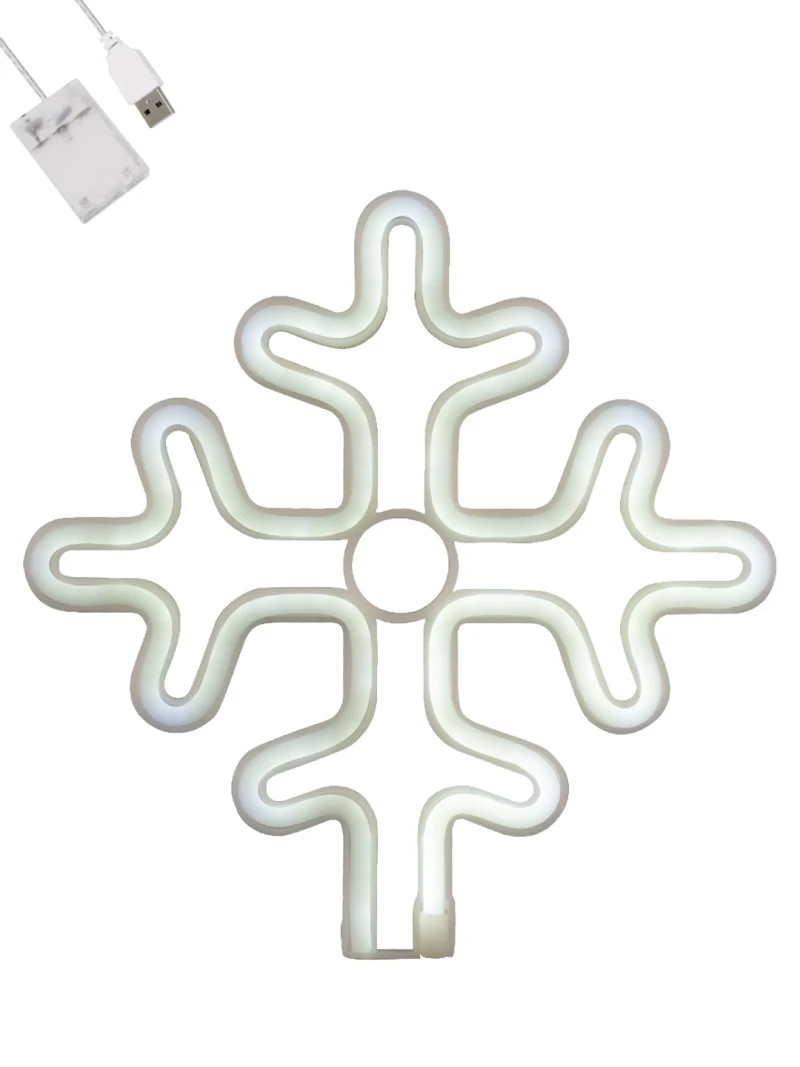 GloboStar® 78581 Φωτιστικό Ταμπέλα Φωτεινή Επιγραφή NEON LED Σήμανσης SNOWFLAKE 5W με Καλώδιο Τροφοδοσίας USB - Μπαταρίας 3xAAA (Δεν Περιλαμβάνονται) - Ψυχρό Λευκό 6000K