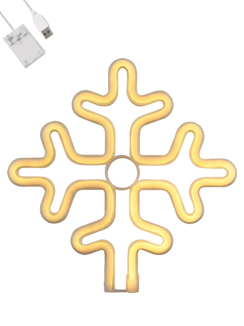 GloboStar® 78582 Φωτιστικό Ταμπέλα Φωτεινή Επιγραφή NEON LED Σήμανσης SNOWFLAKE 5W με Καλώδιο Τροφοδοσίας USB - Μπαταρίας 3xAAA (Δεν Περιλαμβάνονται) - Θερμό Λευκό 2700K