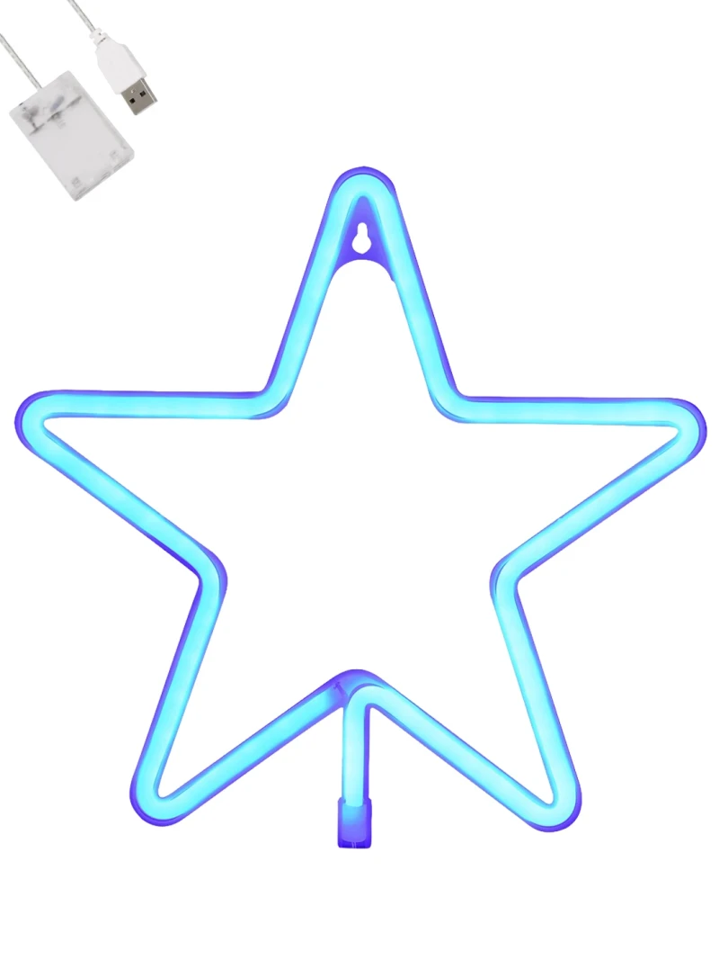 GloboStar® 78583 Φωτιστικό Ταμπέλα Φωτεινή Επιγραφή NEON LED Σήμανσης STAR 5W με Καλώδιο Τροφοδοσίας USB - Μπαταρίας 3xAAA (Δεν Περιλαμβάνονται) - Γαλάζιο