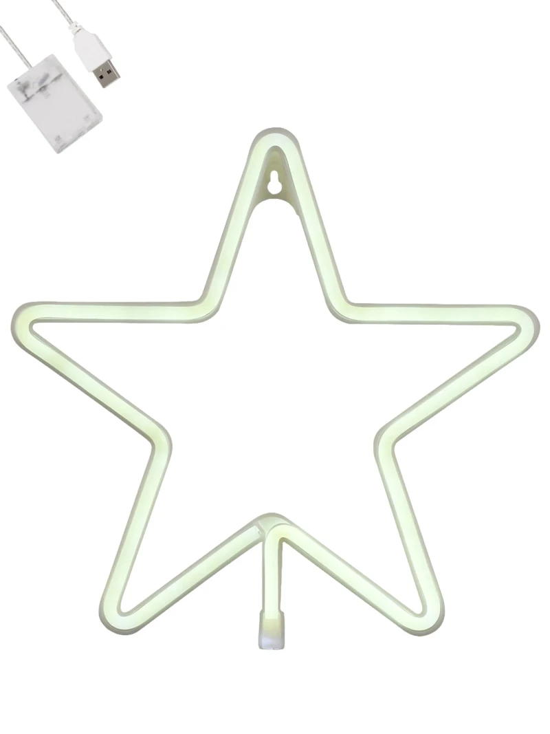 GloboStar® 78584 Φωτιστικό Ταμπέλα Φωτεινή Επιγραφή NEON LED Σήμανσης STAR 5W με Καλώδιο Τροφοδοσίας USB - Μπαταρίας 3xAAA (Δεν Περιλαμβάνονται) - Ψυχρό Λευκό 6000K