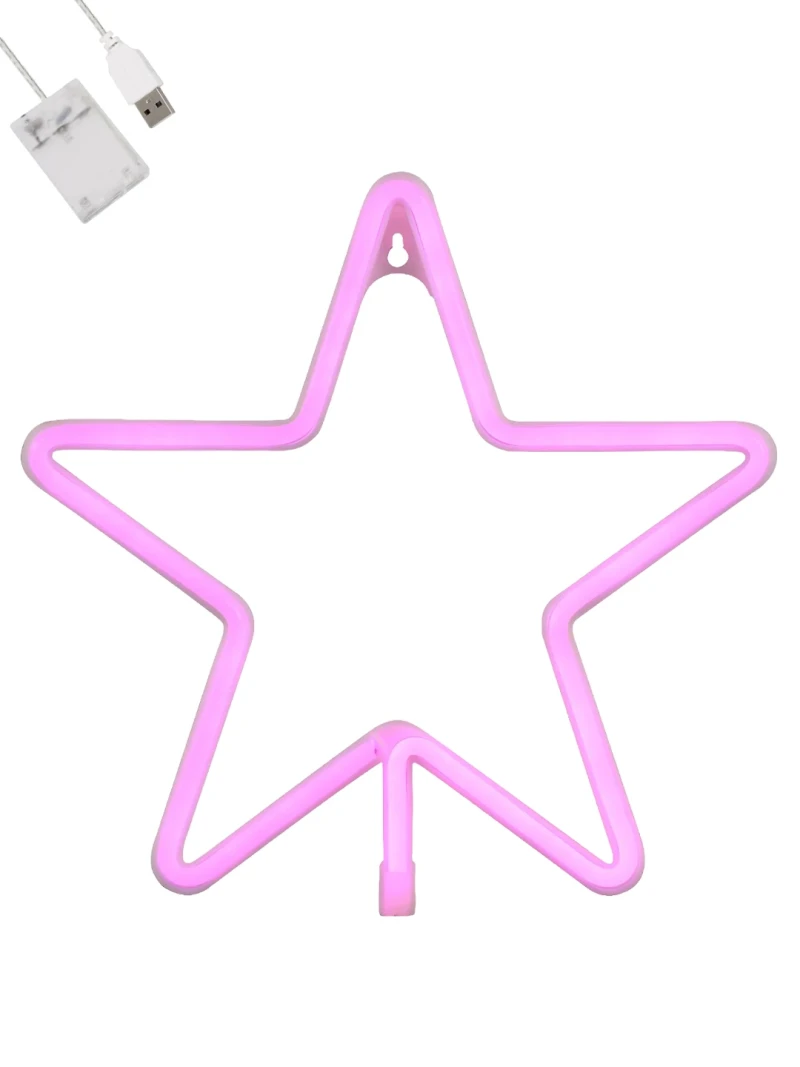 GloboStar® 78586 Φωτιστικό Ταμπέλα Φωτεινή Επιγραφή NEON LED Σήμανσης STAR 5W με Καλώδιο Τροφοδοσίας USB - Μπαταρίας 3xAAA (Δεν Περιλαμβάνονται) - Ροζ