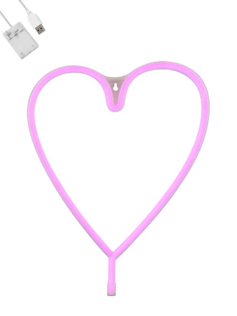 GloboStar® 78593 Φωτιστικό Ταμπέλα Φωτεινή Επιγραφή NEON LED Σήμανσης HEART LINE 5W με Καλώδιο Τροφοδοσίας USB - Μπαταρίας 3xAAA (Δεν Περιλαμβάνονται) - Ροζ