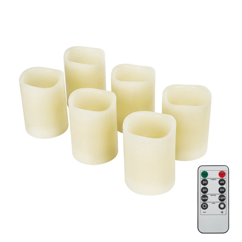 GLOBOSTAR® FIREFLAME 79566 Διακοσμητικό Κερί Παραφίνης με Εφέ Κινούμενης Φλόγας & IR Ασύρματο Χειριστήριο LED 0.5W 25lm 180° DC 3V με 2xAA Μπαταρίες IP20 Θερμό Λευκό 2700K Dimmable - Μπεζ - Μ7.6 x Π7.6 x Υ10cm - Πακέτο 6 Τεμαχίων - 2 Χρόνια Εγγύηση