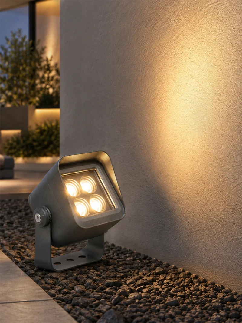 GLOBOSTAR® FLOODVIRA GLB-103-0032 Προβολέας Σποτ Wall Washer LED 8W 720lm 24° AC 220-240V Αδιάβροχο IP65 Θερμό Λευκό 2700K - Sanan SMD Chip - Γκρι Ανθρακί Ματ - Μ11 x Π9 x Υ15cm - 3 Χρόνια Εγγύηση
