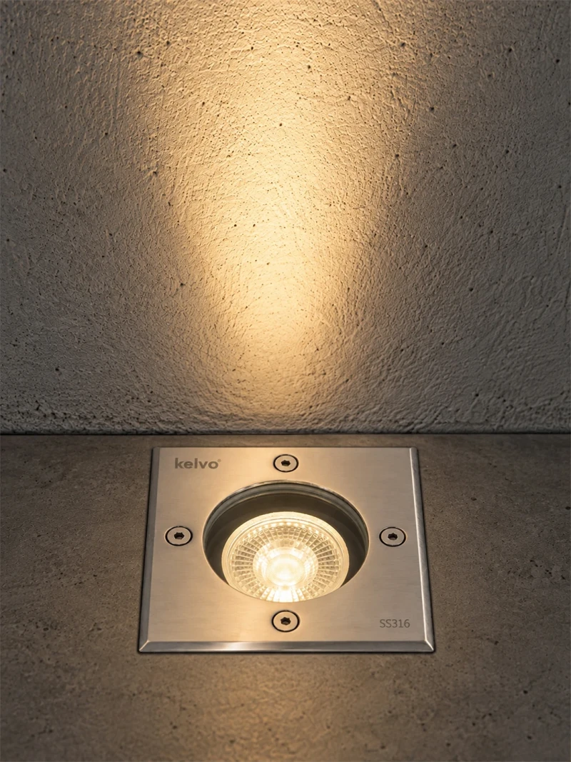 kelvo® KERIA KLV-101-0276 Χωνευτό Φωτιστικό Σποτ Δαπέδου για Λάμπα MR16 με Ντουί GU10 AC 220-240V Αδιάβροχο IP68 IK09 - Ανοξείδωτο Ατσάλι SS316 - Μ11 x Π11 x Υ11.5cm / Q10.4cm
