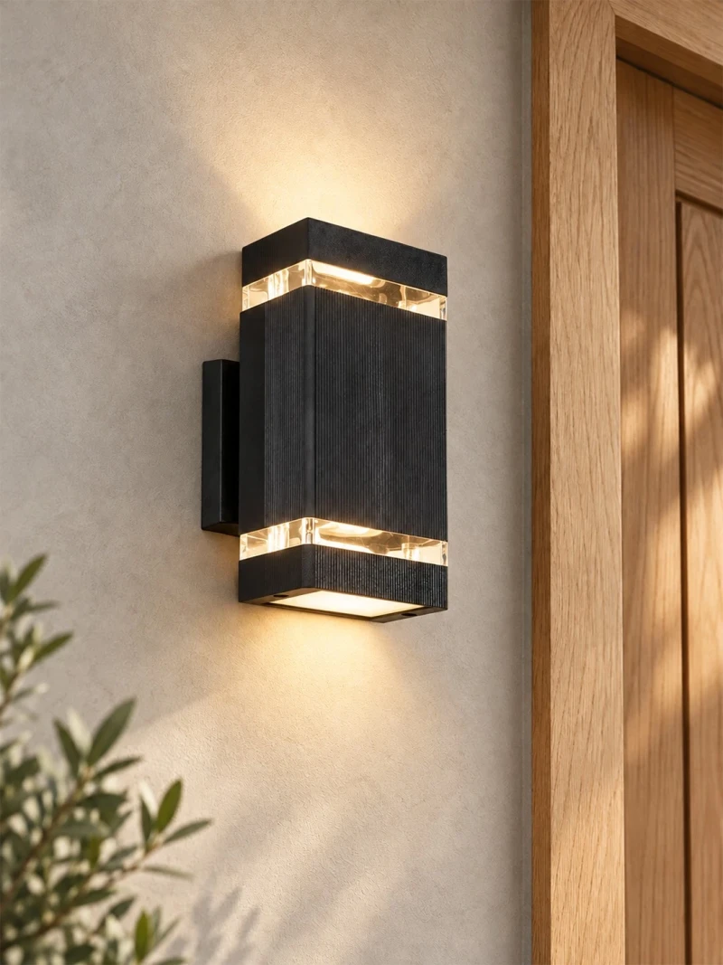 GLOBOSTAR® QUATRO 77897 Μοντέρνο Φωτιστικό Τοίχου - Απλίκα με Ντουί 2 x GU10 AC 220-240V Αδιάβροχο IP65 - Μαύρο Ματ - Μ11 x Π13 x Υ21.5cm