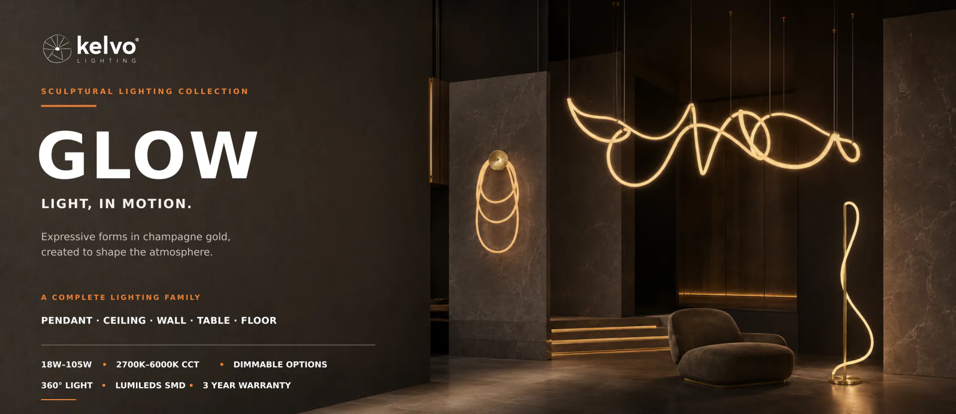 Kelvo GLOW sculptural lighting collection