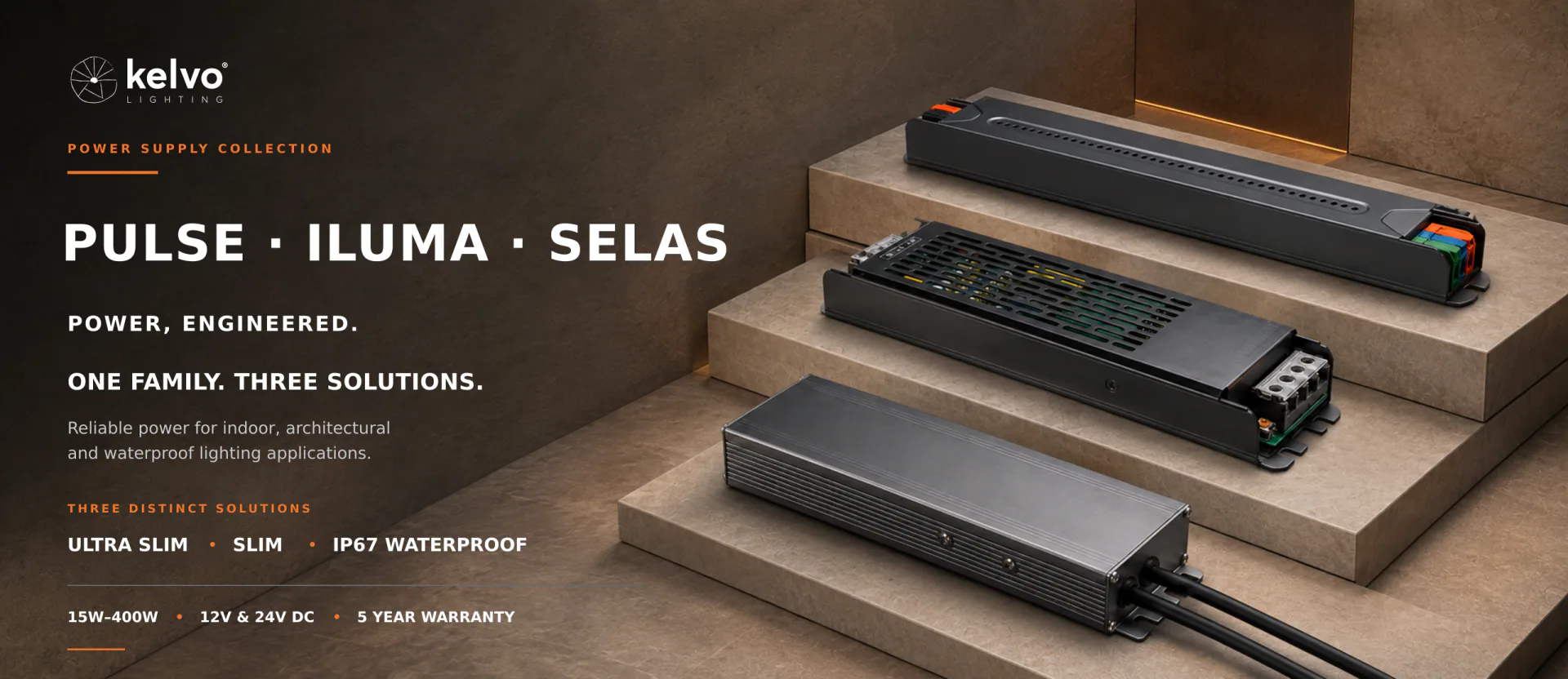 Kelvo PULSE, ILUMA and SELAS power supply collection